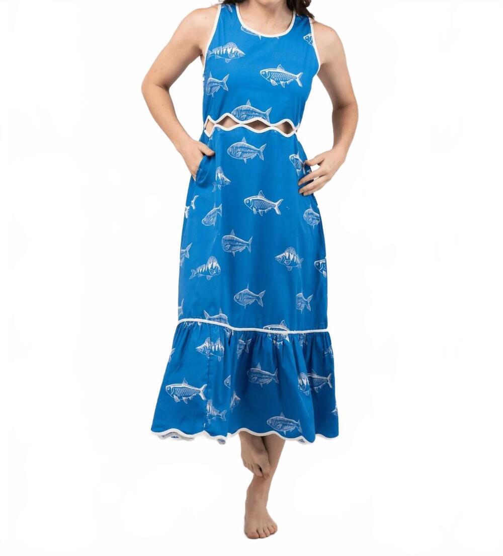 NEW BEAU & RO linda dress in blue fish